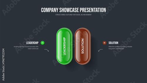Project Launch Presentation Template Vector Illustration. Investor Insight 2 Option Diagram Slideshow Layout. Market Briefing Two Element Infographic Slide Design.