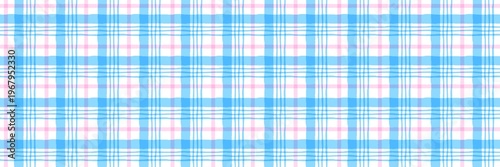 Seamless hand-drawn plaid pattern with soft blue and pink watercolor stripes on white background. Pastel gingham check texture for textile, wallpaper, and stationery design.