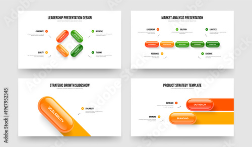 Service Planning 4 5 1 2 Option Infographic Slide Layout Collection. Project Introduction Four Five One Two Step Diagram Slideshow Template Vector Illustration Bundle.