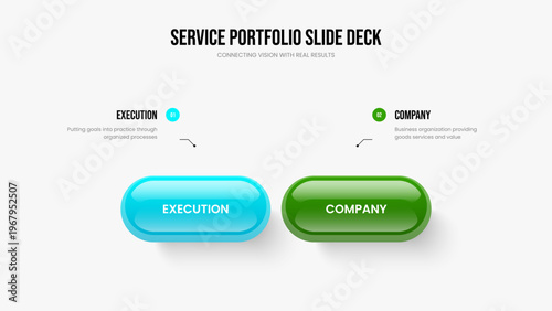 Corporate Performance Presentation Design Vector Illustration. Creative Growth 2 Option Diagram Slideshow Template. Marketing Plan Two Element Infographic Frame Layout.