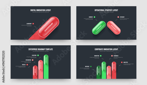Investor Strategy One Two Three Four Element Infographic Slide Layout Vector Illustration Bundle. Financial Overview 1 2 3 4 Step Diagram Frame Template Collection.