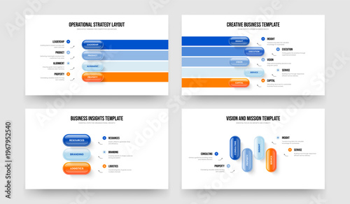 Company Innovation Four Five Three Element Diagram Presentation Layout Vector Illustration Collection. Investor Campaign 4 5 3 Step Infographic Slide Template Bundle.