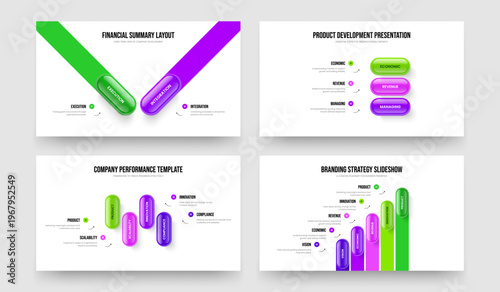 Financial Performance 2 3 4 5 Step Diagram Frame Template Set. Product Report Two Three Four Five Option Infographic Slideshow Design Vector Illustration Collection.