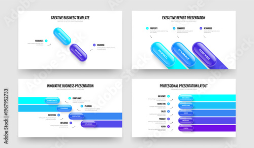Corporate Solution 2 3 4 5 Element Diagram Frame Design Collection. Project Portfolio Two Three Four Five Step Infographic Presentation Layout Vector Illustration Set.