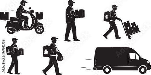 Delivery services with various transportation methods and workers