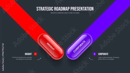 Digital Showcase 2 Element Diagram Frame Design. Service Portfolio Two Option Infographic Slideshow Layout. Project Forecast Slide Template Vector Illustration.
