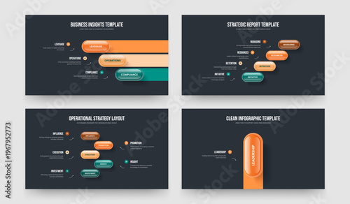 Business Visualization 3 4 5 1 Element Infographic Frame Design Set. Visual Performance Three Four Five One Step Diagram Slideshow Template Vector Illustration Collection.