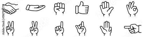 Hands line icons set. Editable stroke.
