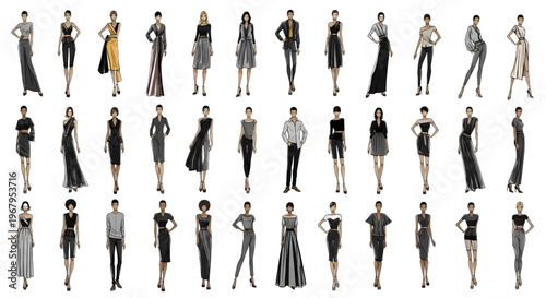 Fashion Illustration Figures Female Male Body Templates Vector Croquis Base Design Set