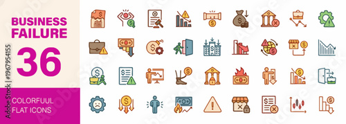 colorful flat design business failure icons vector illustration