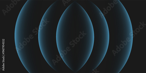 Abstract blue concentric circles ripple. Glowing blue rings. Minimalist abstract background. Dark abstract soud wave background.