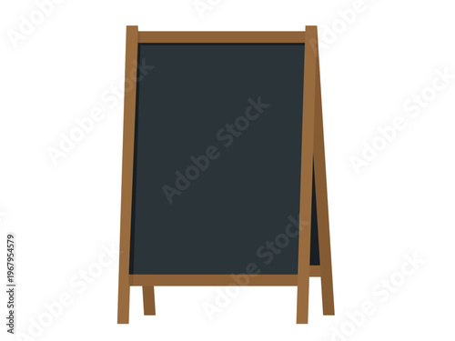 Blank Wooden A-Frame Chalkboard Sign: Vector Illustration of a Classic Sidewalk Menu Board for Cafes, Restaurants, and Shops on White Background