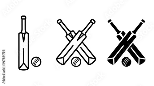 Cricket Bat Ball Vector Illustration Crossed Bats Sports Silhouette Icon Outline Graphic Design Symbol Poster Clipart Artwork Collection Equipment Minimalist Template