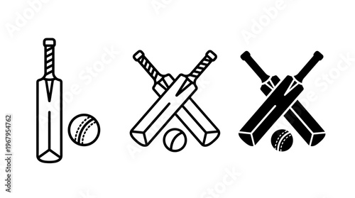 Cricket Bat Ball Vector Illustration Crossed Bats Sports Silhouette Icon Outline Graphic Design Symbol Poster Clipart Artwork Collection Equipment Minimalist Template
