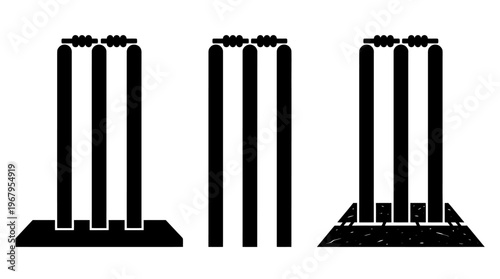 Cricket Stumps Vector Silhouettes Bails Configurations Sports Icon Illustration Outline Graphic Art Symbol Design Collection Poster Logo Clipart Template Pitch Wicket