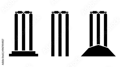 Cricket Stumps Vector Silhouettes Bails Configurations Sports Icon Illustration Outline Graphic Art Symbol Design Collection Poster Logo Clipart Template Pitch Wicket