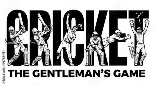 Cricket Vector Typography Design Players Batting Bowling Fielding Wicket Keeping Sports Silhouette Illustration Dynamic Action Letters Creative Art Graphic Collection Poster