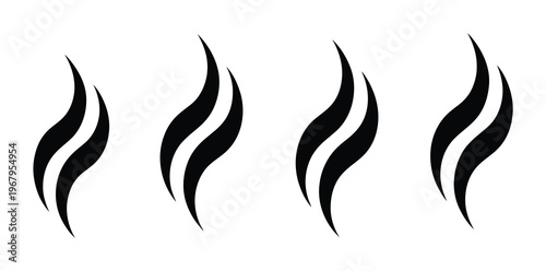 Four Black and White Stylized Flame or Smoke Symbols on White Background
