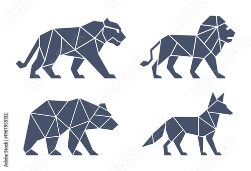 geometric low poly of animal icons (tiger, lion, bear, wolf)