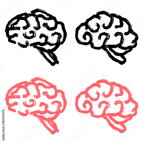 Brush drawing brain vector for creative psychology blogs. Ideal for symbolizing messy mental health concepts, rough raw intellect, and expressive cognitive mind ideas.