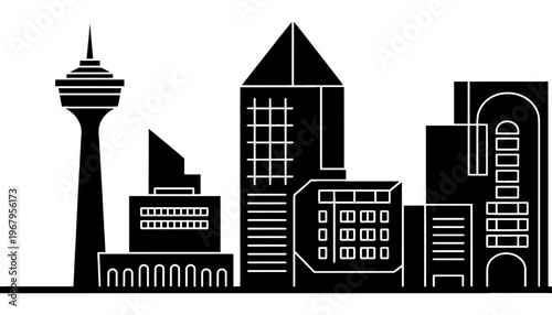Building silhouette vector illustration of a city skyline at dusk