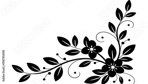 A flower silhouette illustration with leaves and vines on a white background