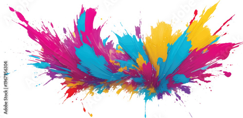 Colorful inks swirl and bloom, creating vibrant plumes against a white backdrop, with a thin line slicing across