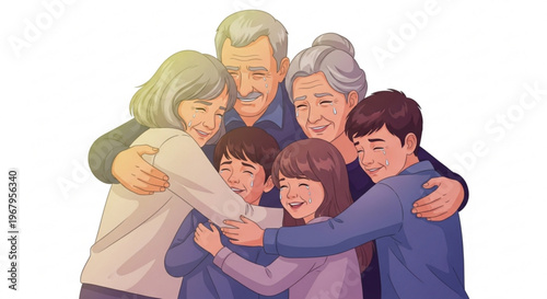 Diverse family in a warm hug smiling together showing love and unity happy people family bonding togetherness affectionate gesture group hug multi generational close knit family