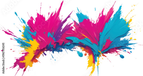 Colorful inks swirl and bloom, creating vibrant plumes against a white backdrop, with a thin line slicing across