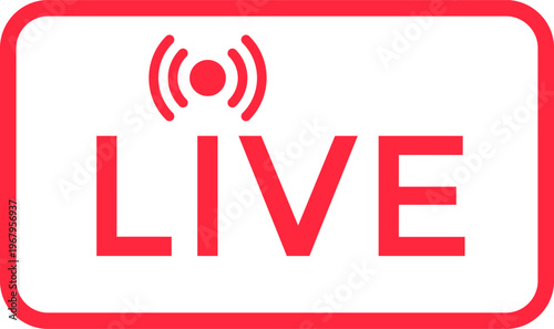 Red Live Streaming Icon with Signal Symbol for Video Media and Online Broadcasting