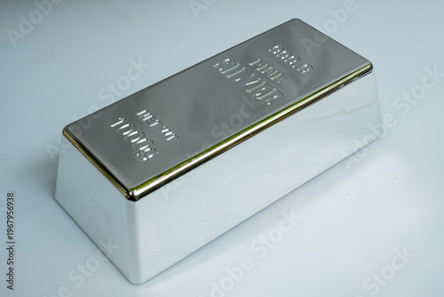 Fine silver bar isolated on a grey background