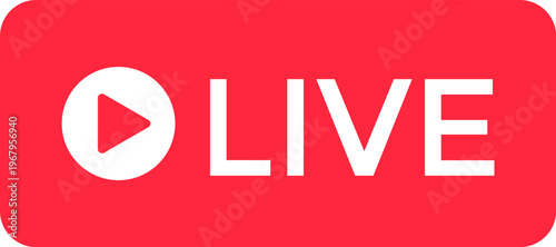 Red Live Stream Button with Play Icon for Online Broadcast and Video Social Media