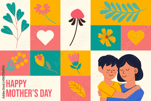happy mother's day background illustration in geometric design style