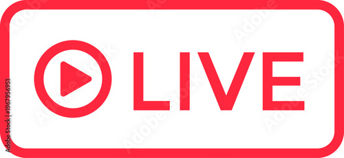 Red Live Streaming Icon Button with Play Symbol for Online Broadcasting and Video Content