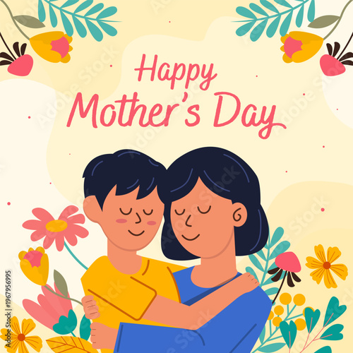 mother's day illustration in hand drawn design style