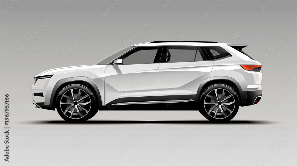 Fototapeta premium Realistic Vector Illustration of a Modern Hybrid Compact SUV.