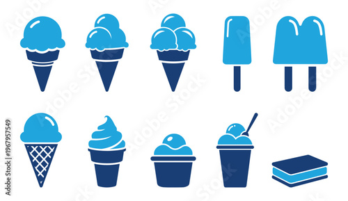 Ice Cream Icon Set – Various Dessert, Popsicle and Frozen Sweet Minimal Vector Collection.