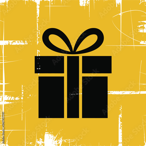 Black Gift Box on Distressed Yellow Background