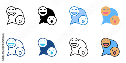 Emotes icons set multiple style collection. Editable stroke 
