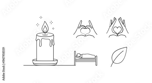 Candle Flame Icon Set Simple Line Art.