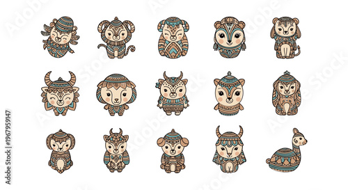 Cartoon Viking Characters with Animal Costumes.