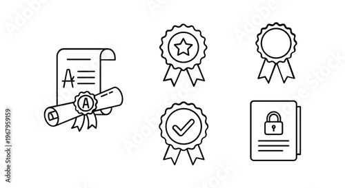 Certificate Icons with Document and Seal.