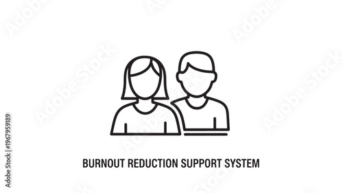 A minimalist line art icon featuring two stylized figures, representing a burnout reduction support system. This graphic is ideal for healthcare, corporate wellness, or HR content.