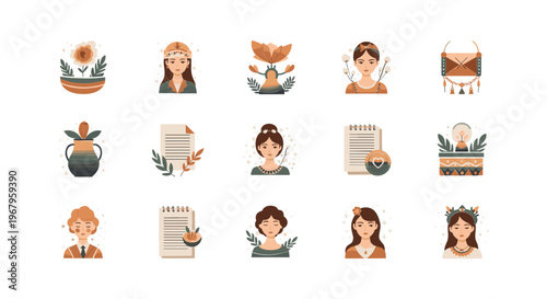 Collection of Cartoon Character Illustrations and Icons.