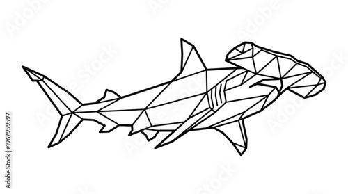 Minimalist Geometric Hammerhead Shark | Modern Predator Polygon Icon for Marine Branding