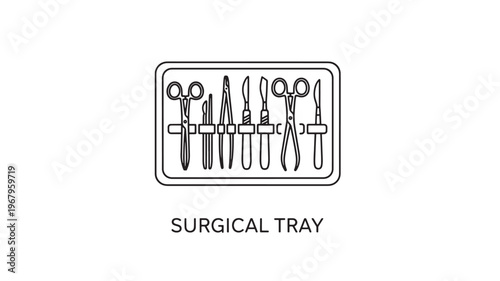Surgical Tray Linear Icon; Minimalist Vector Illustration of Operating Room Medical Instruments Set for Surgery, Hospital Equipment, and Healthcare Technology Concepts