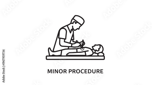 A doctor in surgical attire carefully performs a minor medical procedure on a patient. This illustration is suitable for healthcare, medical, and educational content.