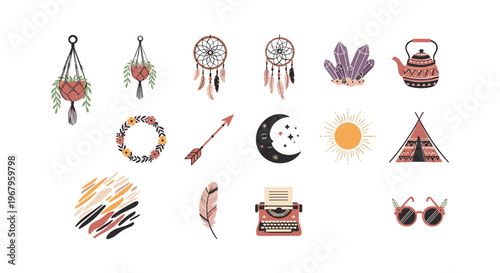 Collection of Hand Drawn Bohemian Symbols.