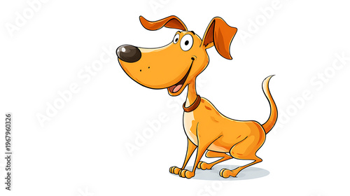 Cartoon dog sitting and looking forward isolated on white