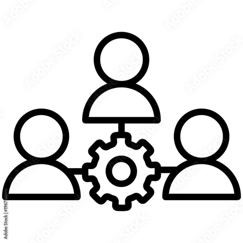 Three user icons connected to a central gear representing external service or partner integration